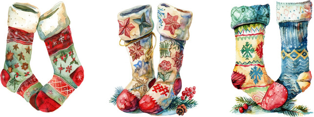 set winter christmas socks watercolor