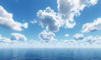 Tranquil Blue Sky with White Clouds and Ocean Horizon