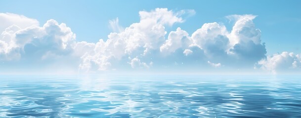 Blue Water Sky Clouds Background Banner