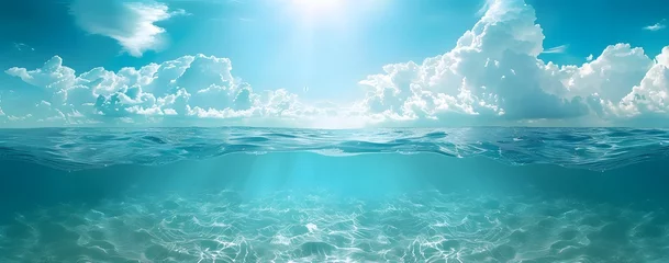 Fototapete Türkis Blue Ocean Underwater View with Sky and Clouds  © MD