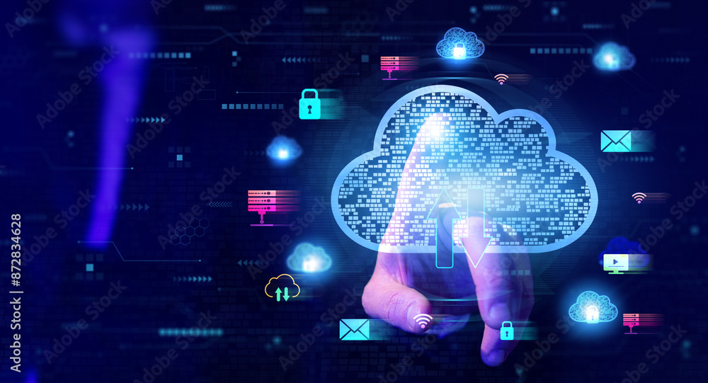Poster cloud technology, backup and data storage.edge technology.cloud technology computing network. networ