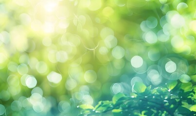 Obraz premium Blurred Green & Blue Bokeh Background With Sunlight Rays