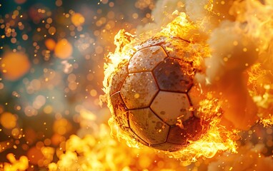 Soccer ball on fire, Burning in flames. Generative Ai