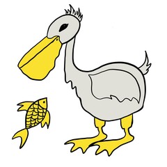 Pelican cartoon chicken fish 