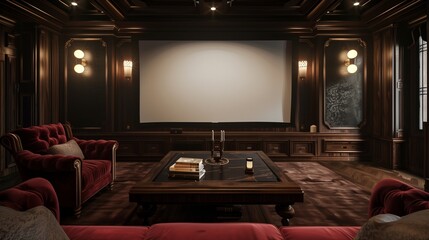 A luxurious TV lounge featuring a large projector screen