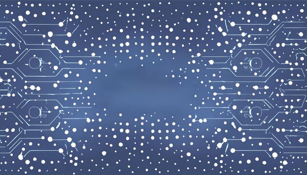A black square contrasts the azure circuit board. The parallel lines and engineering font highlight the blue square in the center, symbolizing technology and innovation