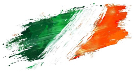 abstract ireland flag in paint brush stroke, isolated on white background. green white irish country flag