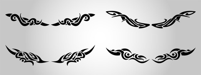 ornamental line art fire  tribal tattoo wings set