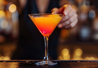 Close-Up Martini Cocktail with Orange and Pink Layers