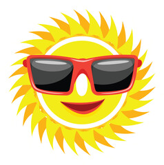 Cartoon sun smiling and wearing sunglasses for a summer vacation concept