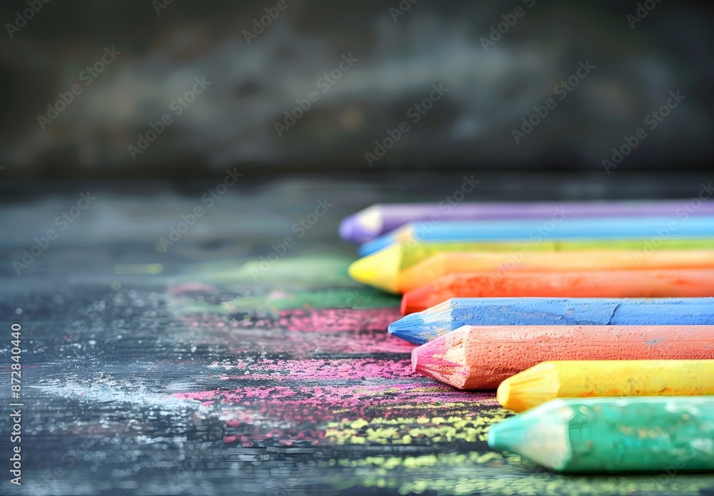 Canvas Prints Colorful Chalks on Blackboard with Copy Space