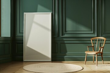 Elegant Room with Chair and Blank Canvas