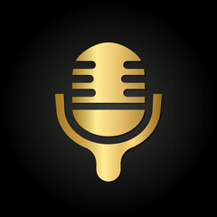 Golden classic vintage microphone or gold mic podcast radio icon. Vector illustration isolated on background. EPS 10
