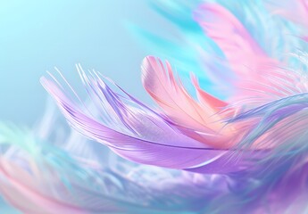 Soft Pastel Feathers Background, Light Blue, Pink, Purple, and Green Colors