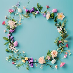 Fototapeta premium Floral Easter Wreath with Pastel Eggs