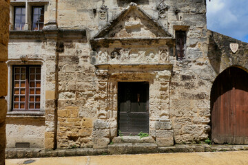Naklejka premium French House built from the 12th Century located in the 11th century fortified village of Belves in the Dordogne, France 