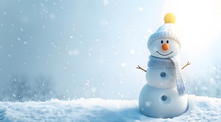 Fototapeta premium Smiling Snowman Winter Landscape Banner Design