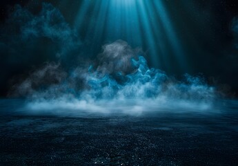 Dark Blue Light Beam & Smoke Floor Background