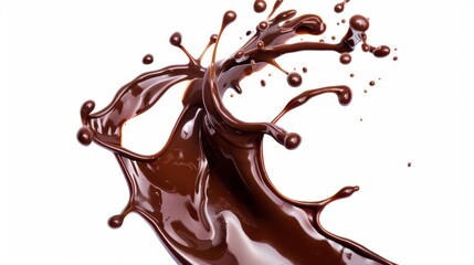 Splashes of chocolate swirling, highspeed capture, isolated on white background, vivid brown tones