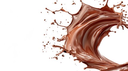 Splashes of chocolate swirling, highspeed capture, isolated on white background, vivid brown tones