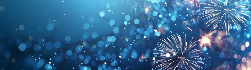 Fototapeta premium Festive Fireworks Ecard With Blue Background