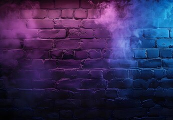Dark Brick Wall With Neon Light And Smoke