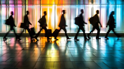 Fototapeta premium Journey Concept: Business and Leisure Travelers in Airport Lobby