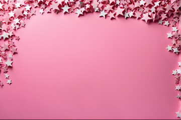 Obraz premium Star confetti on pink background. Festive decoration. Copy space.