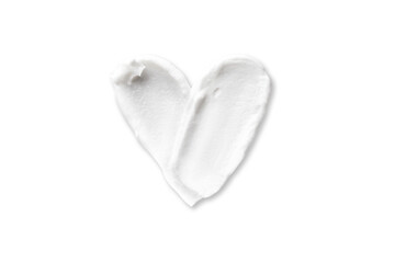 Swatch Smear of cosmetic white cream in the shape of a heart isolated on a white background