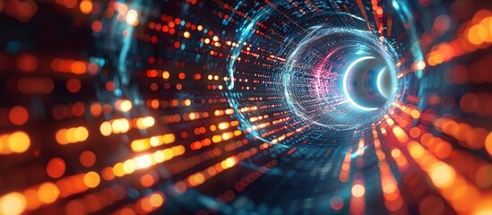 Obraz premium Digital Data Flow: Luminous Spiraling Technology Vortex with Dynamic Patterns