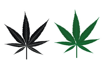 Cannabis leaf icon set. hemp marijuana leaf vector symbol in black and green color. CBD weed leaf sign herbal nature organic Isolated Collection flat and line symbol for web site Computer and mobile.