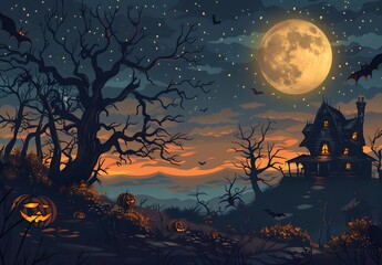 Spooky Halloween Night with Haunted House