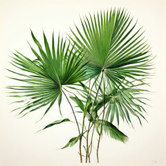 Tropical palm leaves on white background.