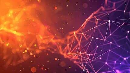 A minimalistic tech presentation template with a Plexus background in shades of orange and purple, ultra HD quality