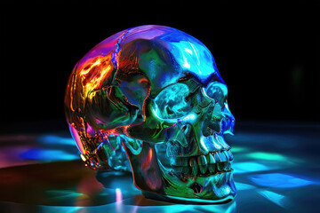 Metallic scull. Holographic illustration.