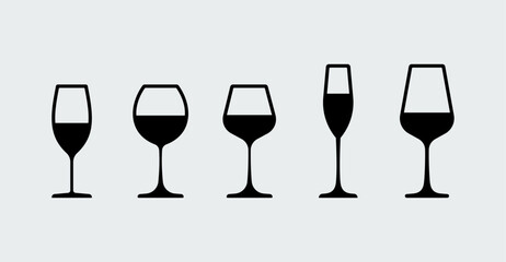 Wineglass or Champagne glasses icon set. Easy editable vector design.