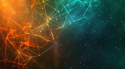 A minimalistic tech template with a Plexus background in orange and teal, clean lines, ultra HD quality