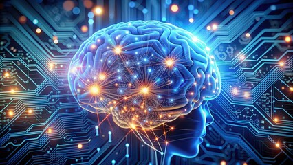 Obraz premium Close up of a human brain with interconnected digital circuits representing artificial intelligence