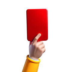 Referee's red card. Football stickers 3D rendering in Spain colors isolated on transparent background. Volumetric icons of football and football fans.