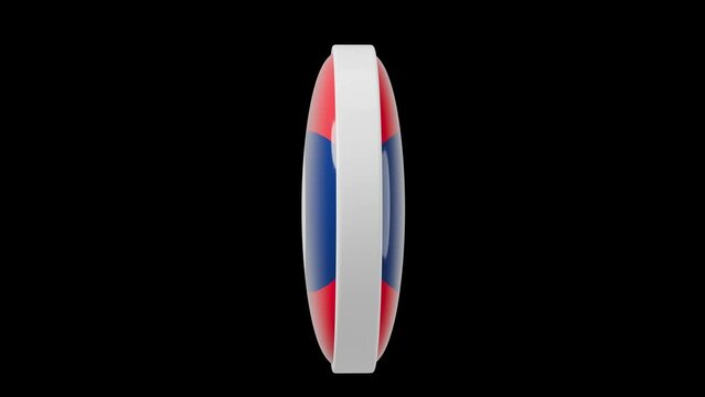 Laos Circle flag icon simple looped animation. Transparent backgound. 3d rendered movie with alpha channel. Round shape.