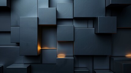 Abstract geometric background with a dark blue color scheme and glowing lights.