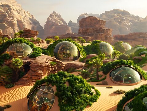 Future human colony. Eco dome city. High quality 3d illustration