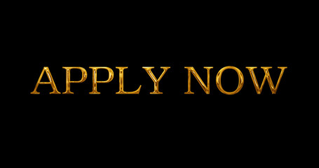Apply now golden oppurtunity text animation in black. Shiny new job application hiring now information advertisement internet job label. Candidate announcement requirement corporate employee tag.