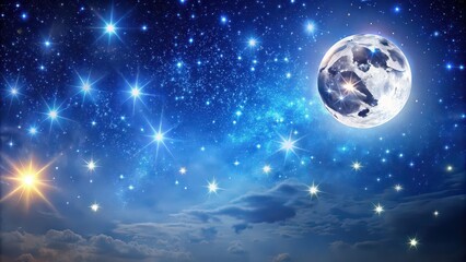 Fototapeta premium Night sky filled with twinkling stars and a bright full moon, stars, moon, night, sky, astronomy, celestial, space