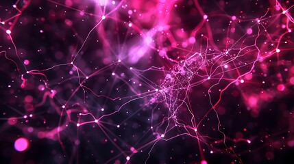 A modern science template with a Plexus background in neon pink and black, minimalistic design, ultra HD