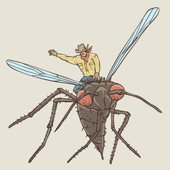Cowboy Riding a Mosquito Vector Illustration