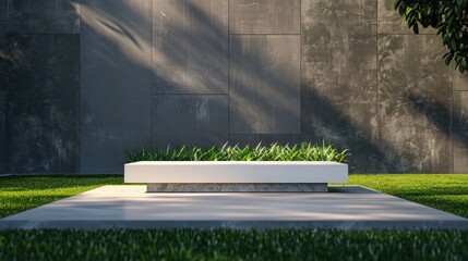 Lavish lawn, podium with contemporary lines, bold billboard mockup. Refined colors for elite gatherings.