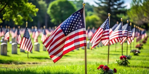 Honoring fallen soldiers on Memorial Day with American flag, Memorial Day, United States