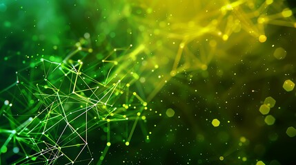 A modern technology template with a Plexus background in green and yellow, simple design and high-quality image