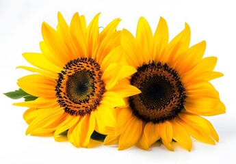 Obraz premium Two Sunflowers with Long Shadows on White Background